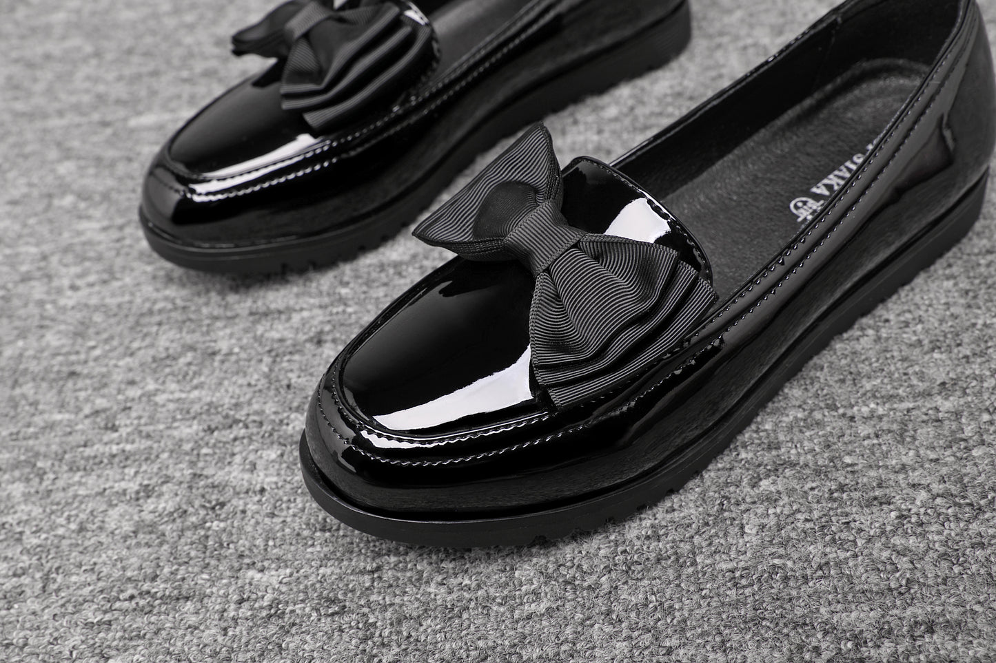 Women's Black Patent Loafers with Bow 2205