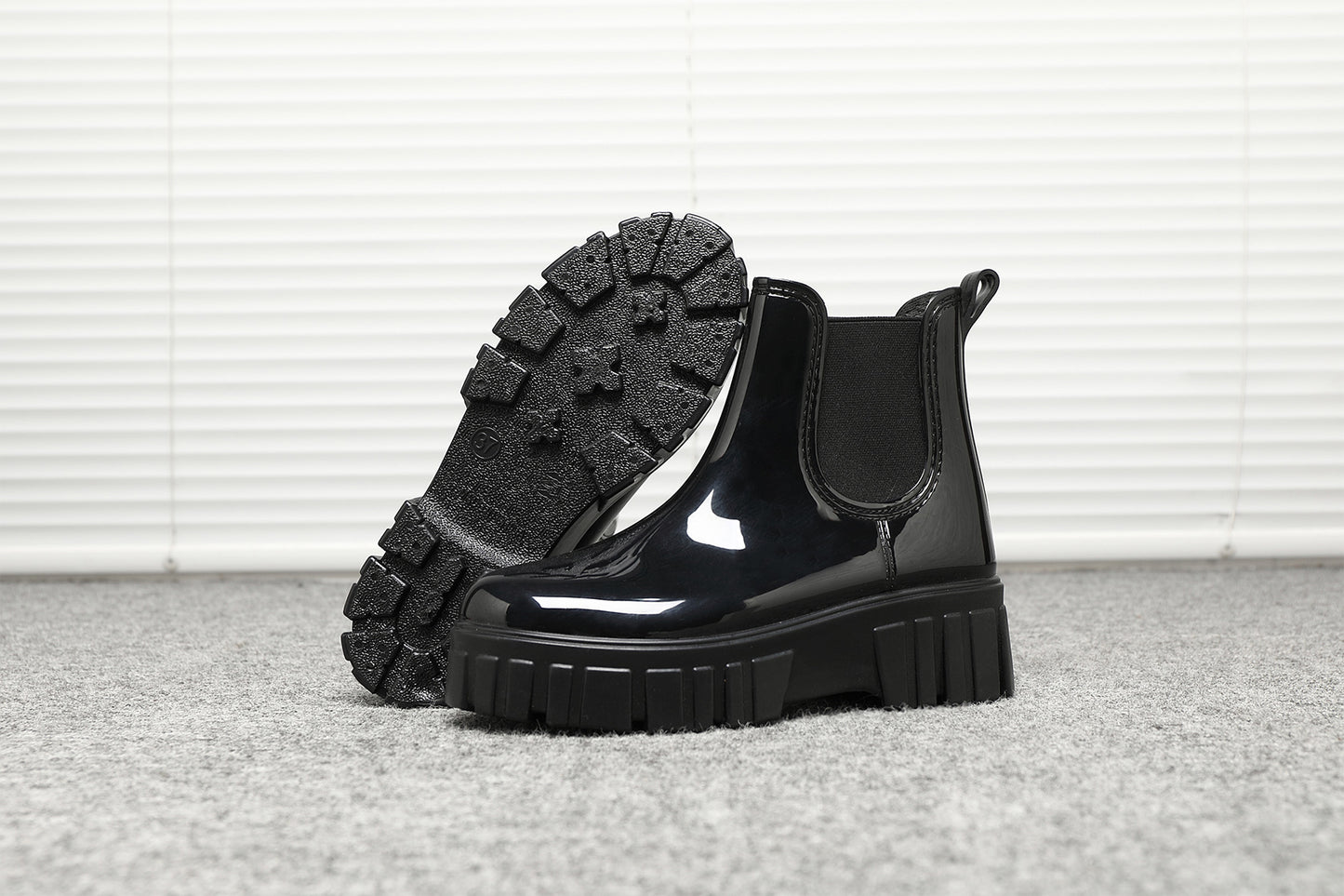 Women's Wellies Boots - Fashion Ankle boots for ladies- Chelsea Booties - Waterproof Rain Boots Wellingtons Boota SHINY COLOR BG-592