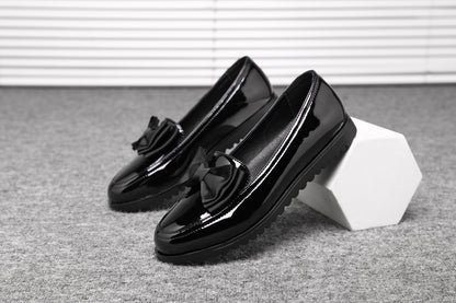 Women's Black Patent Loafers with Bow 2205
