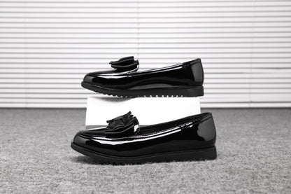 Women's Black Patent Loafers with Bow 2205