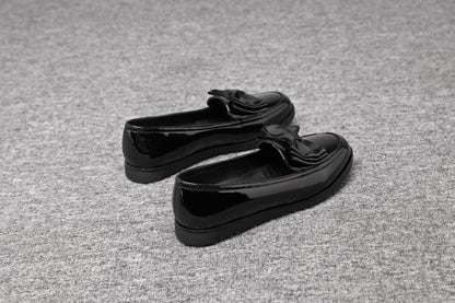 Women's Black Patent Loafers with Bow 2205
