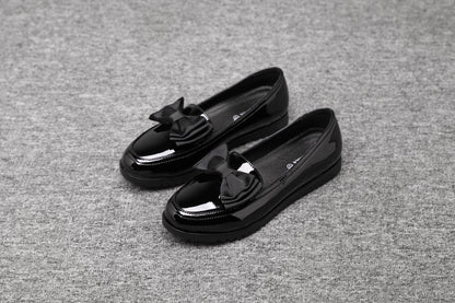 Women's Black Patent Loafers with Bow 2205