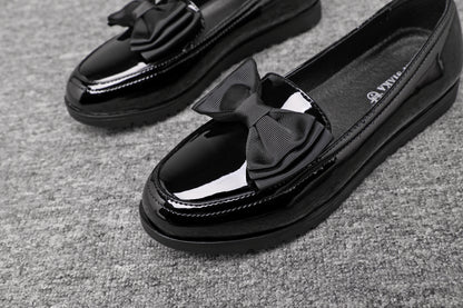 Women's Black Patent Loafers with Bow 2205