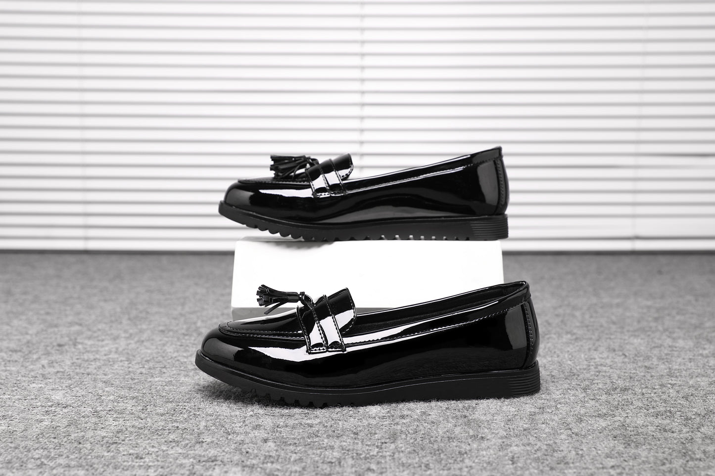 Women's Black Patent Loafers with Tassel 2206