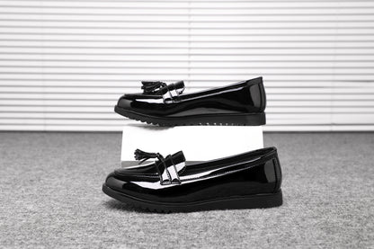 Women's Black Patent Loafers with Tassel 2206