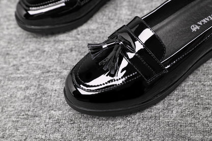 Women's Black Patent Loafers with Tassel 2206
