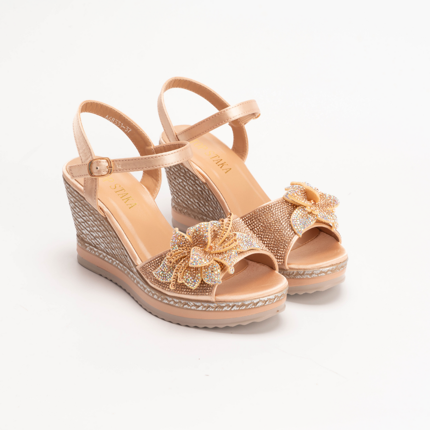 Women's Sparkling Wedge Sandals- Flowers Diamonds Shinny Crystal A68331