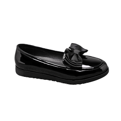 Women's Black Patent Loafers with Bow 2205