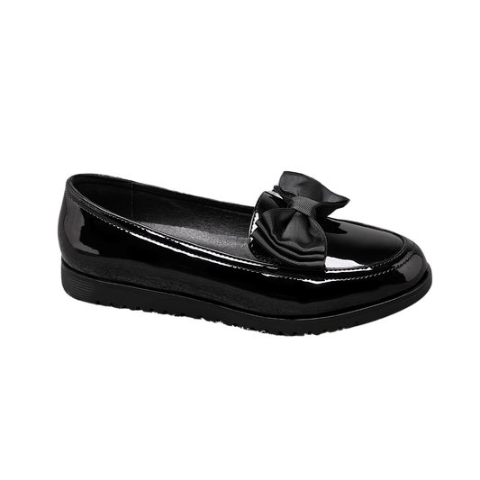 Women's Black Patent Loafers with Bow 2205