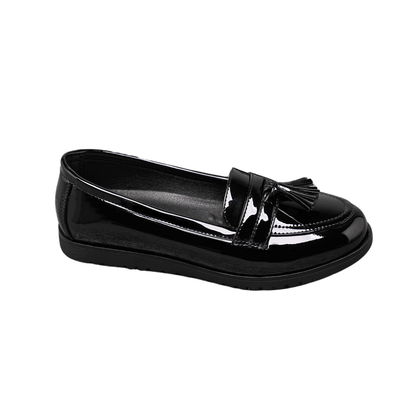 Women's Black Patent Loafers with Tassel 2206